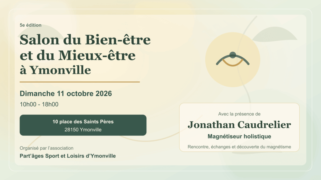 Affiche du Salon du Bien-être et du Mieux-être à Ymonville 2026 avec Jonathan Caudrelier magnétiseur holistique